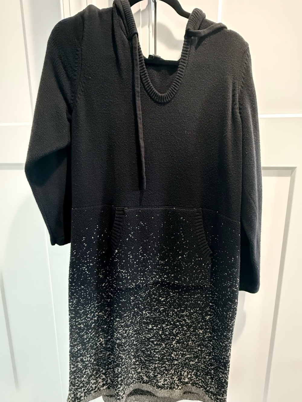 Black Knit Hoodie Dress with Gold Speckled Gradient